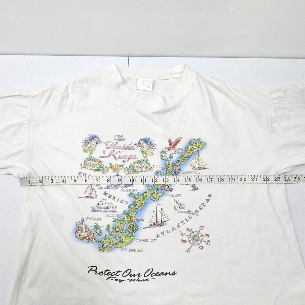Vintage 90s Key West Protect Our Oceans Crop Top Graphic Tee Womens Size Large - Picture 10 of 11